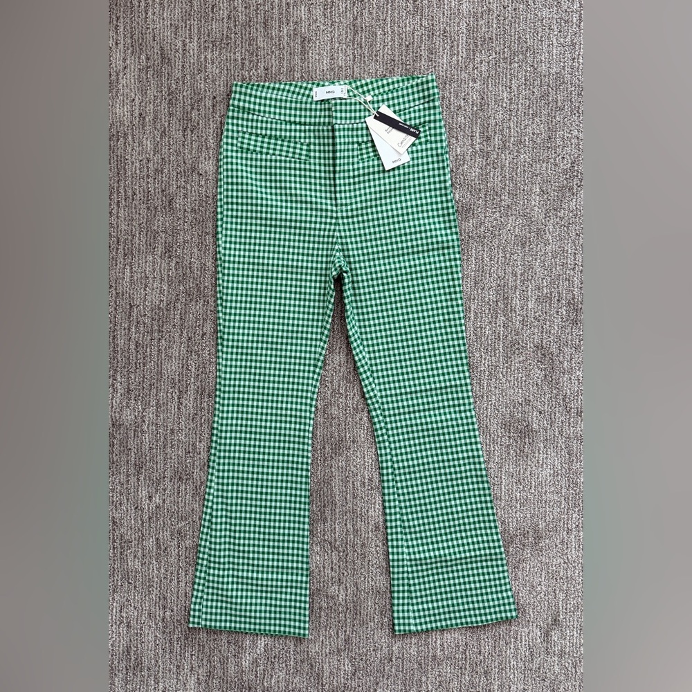 Mango Green Checkered Ankle Pants